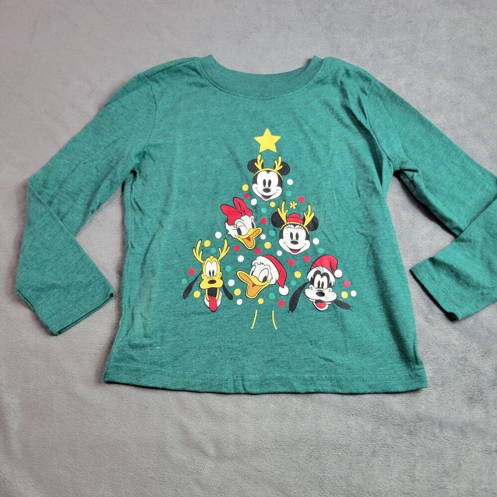 Disney Mickey Jumping Beans Shirt Boys 5T Green Cotton Long Sleeve Tee Christmas